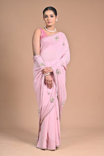 🤍 “Moonlit Grace” – White Embellished Saree