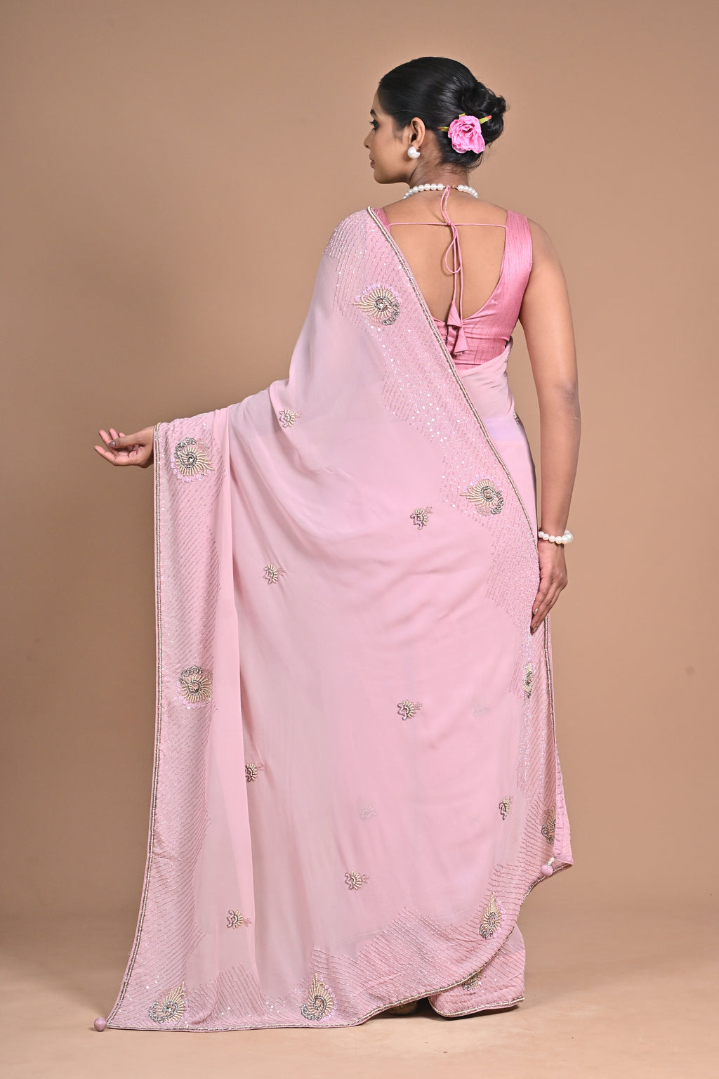 🤍 “Moonlit Grace” – White Embellished Saree