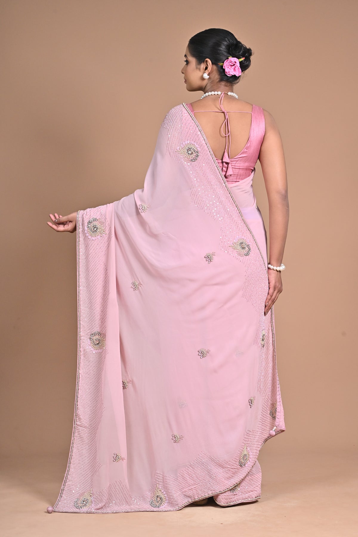 🤍 “Moonlit Grace” – White Embellished Saree