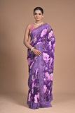 Royal Bloom – Purple Printed Saree with Embroidered Lace Border