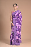 Royal Bloom – Purple Printed Saree with Embroidered Lace Border