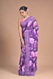 Royal Bloom – Purple Printed Saree with Embroidered Lace Border
