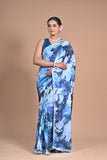 Bloom in Elegance – Printed Chinon Saree with Hand Embroidery