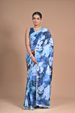 Bloom in Elegance – Printed Chinon Saree with Hand Embroidery