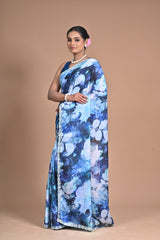 Bloom in Elegance – Printed Chinon Saree with Hand Embroidery