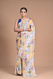 Floral Crepe chinon with mirror work border