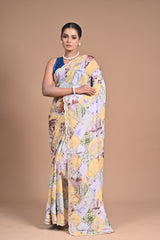 Floral Crepe chinon with mirror work border