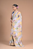 Floral Crepe chinon with mirror work border
