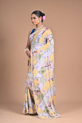 Floral Crepe chinon with mirror work border