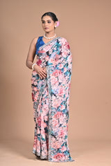 Printed Chinon Saree with Hand Embroidery – A Bloom of Elegance