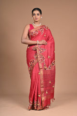 Royal Orchid Hand-Embroidered Tussar Silk Saree