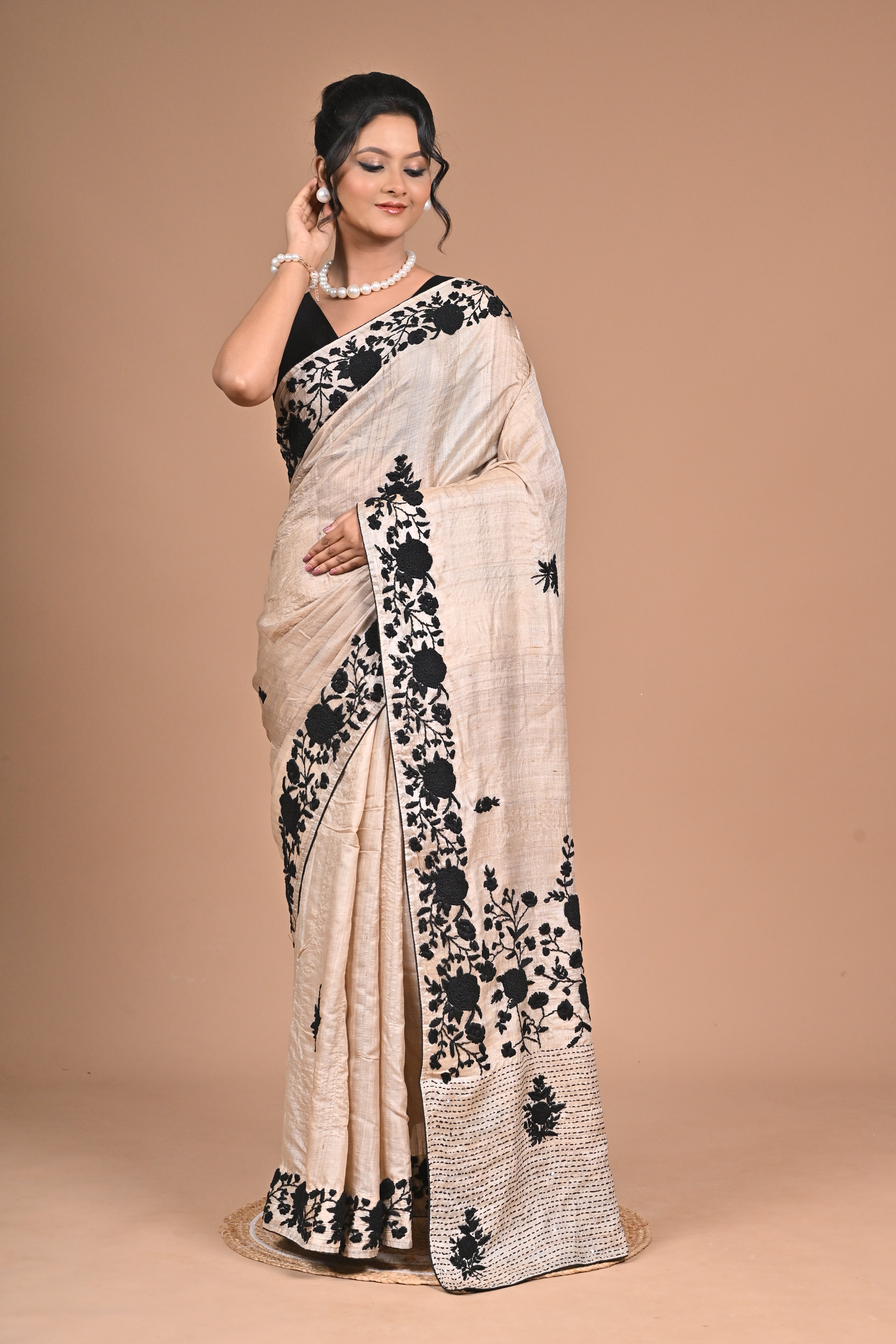 Pure Tussar Exclusive  Premium Kantha Stitch Saree