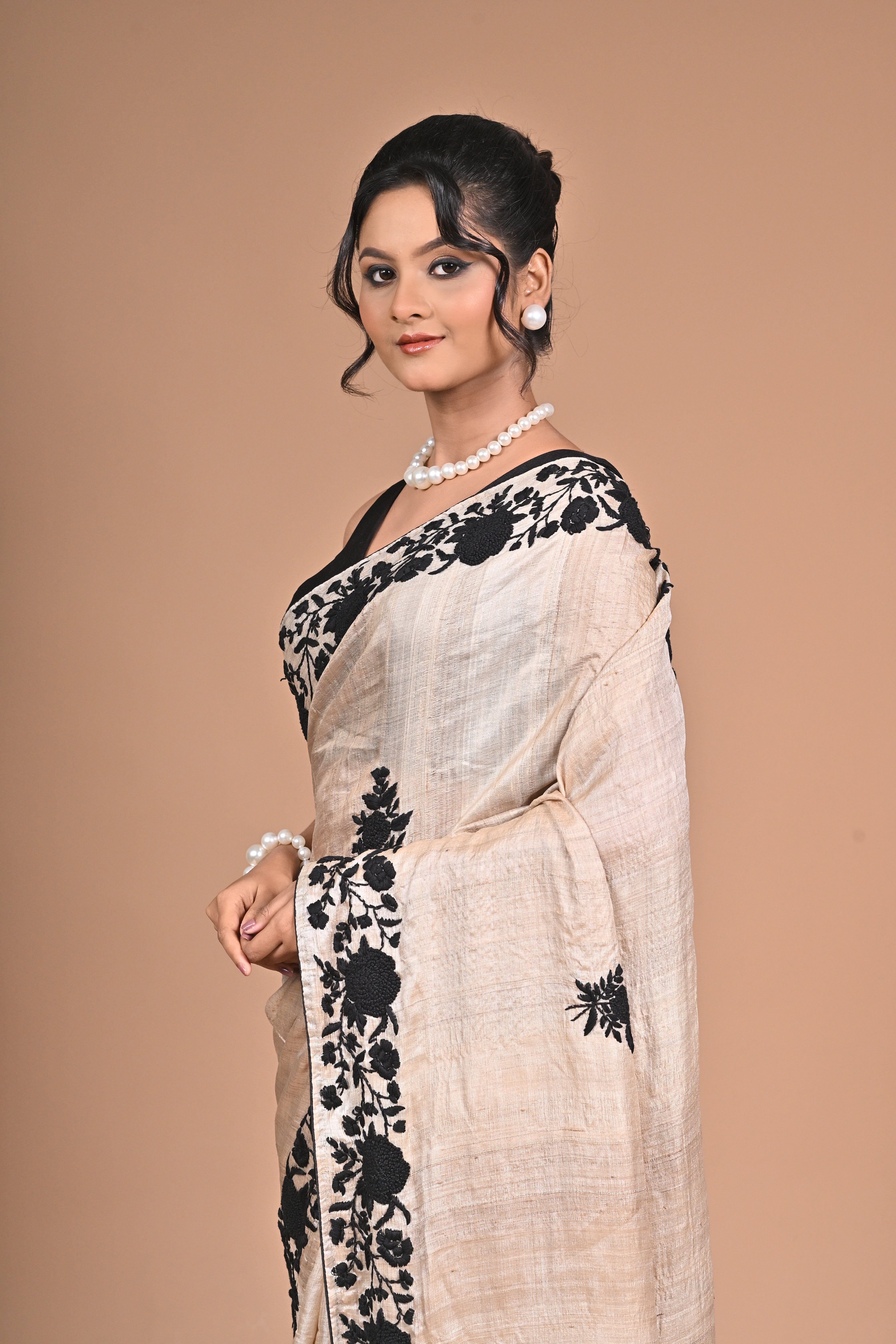Pure Tussar Exclusive  Premium Kantha Stitch Saree