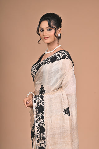 Pure Tussar Exclusive  Premium Kantha Stitch Saree