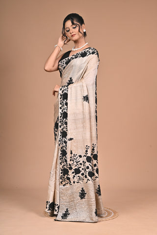 Pure Tussar Exclusive  Premium Kantha Stitch Saree