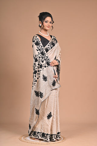 Pure Tussar Exclusive  Premium Kantha Stitch Saree