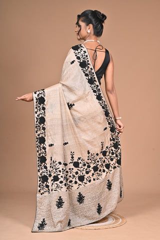 Pure Tussar Exclusive  Premium Kantha Stitch Saree