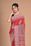 Royal Red Ajrakh Gajji Silk Saree – Hand Embroidered Heritage