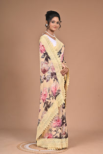 Royal Bloom – Purple Printed Saree with Embroidered Lace Border
