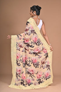 Royal Bloom – Purple Printed Saree with Embroidered Lace Border