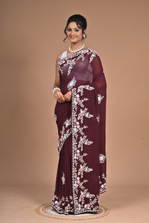 Royal Charm – Georgette Saree with Exquisite Hand Embroidery & Heavy Blouse