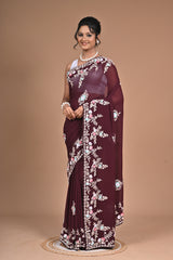 Royal Charm – Georgette Saree with Exquisite Hand Embroidery & Heavy Blouse