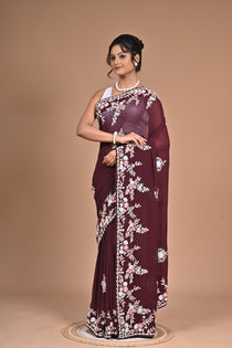 Royal Charm – Georgette Saree with Exquisite Hand Embroidery & Heavy Blouse
