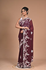 Royal Charm – Georgette Saree with Exquisite Hand Embroidery & Heavy Blouse