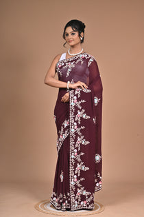 Royal Charm – Georgette Saree with Exquisite Hand Embroidery & Heavy Blouse