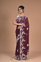 Royal Charm – Georgette Saree with Exquisite Hand Embroidery & Heavy Blouse