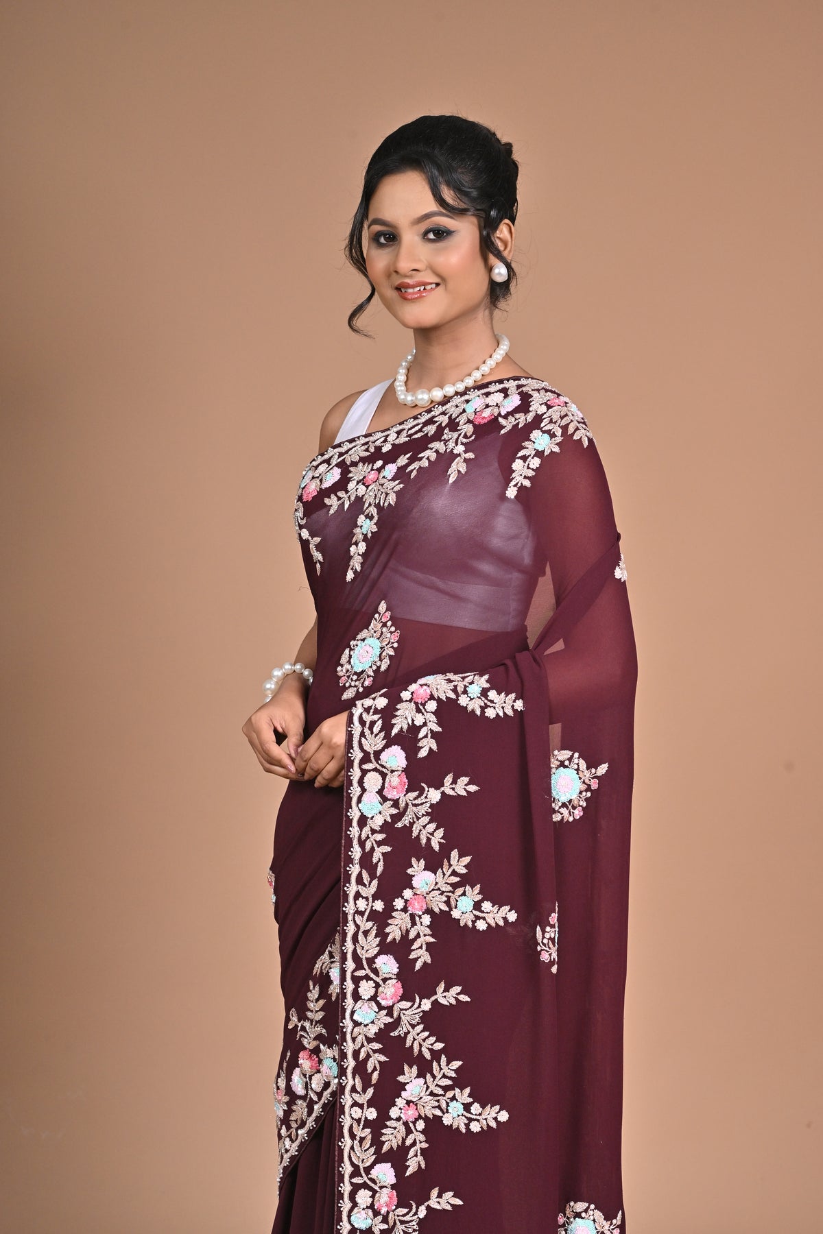Royal Charm – Georgette Saree with Exquisite Hand Embroidery & Heavy Blouse
