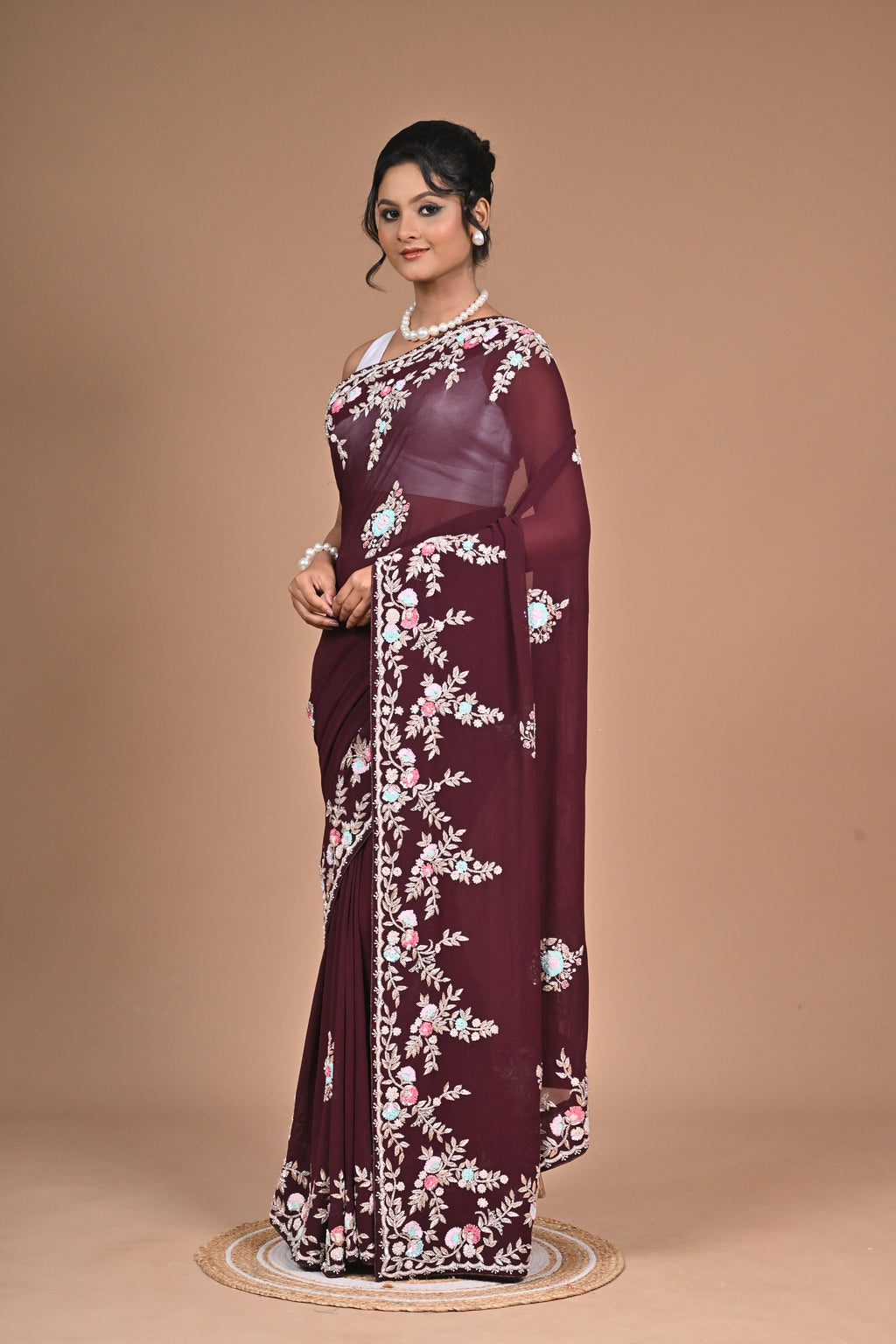 Royal Charm – Georgette Saree with Exquisite Hand Embroidery & Heavy Blouse