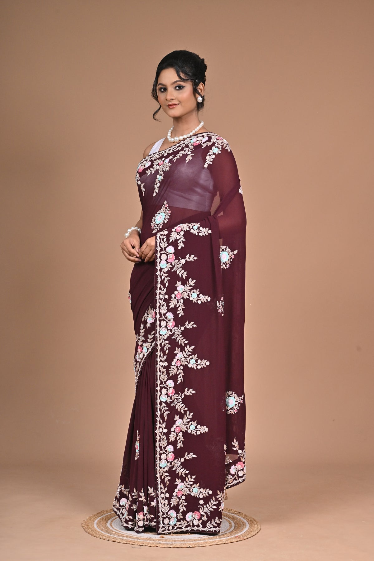 Royal Charm – Georgette Saree with Exquisite Hand Embroidery & Heavy Blouse