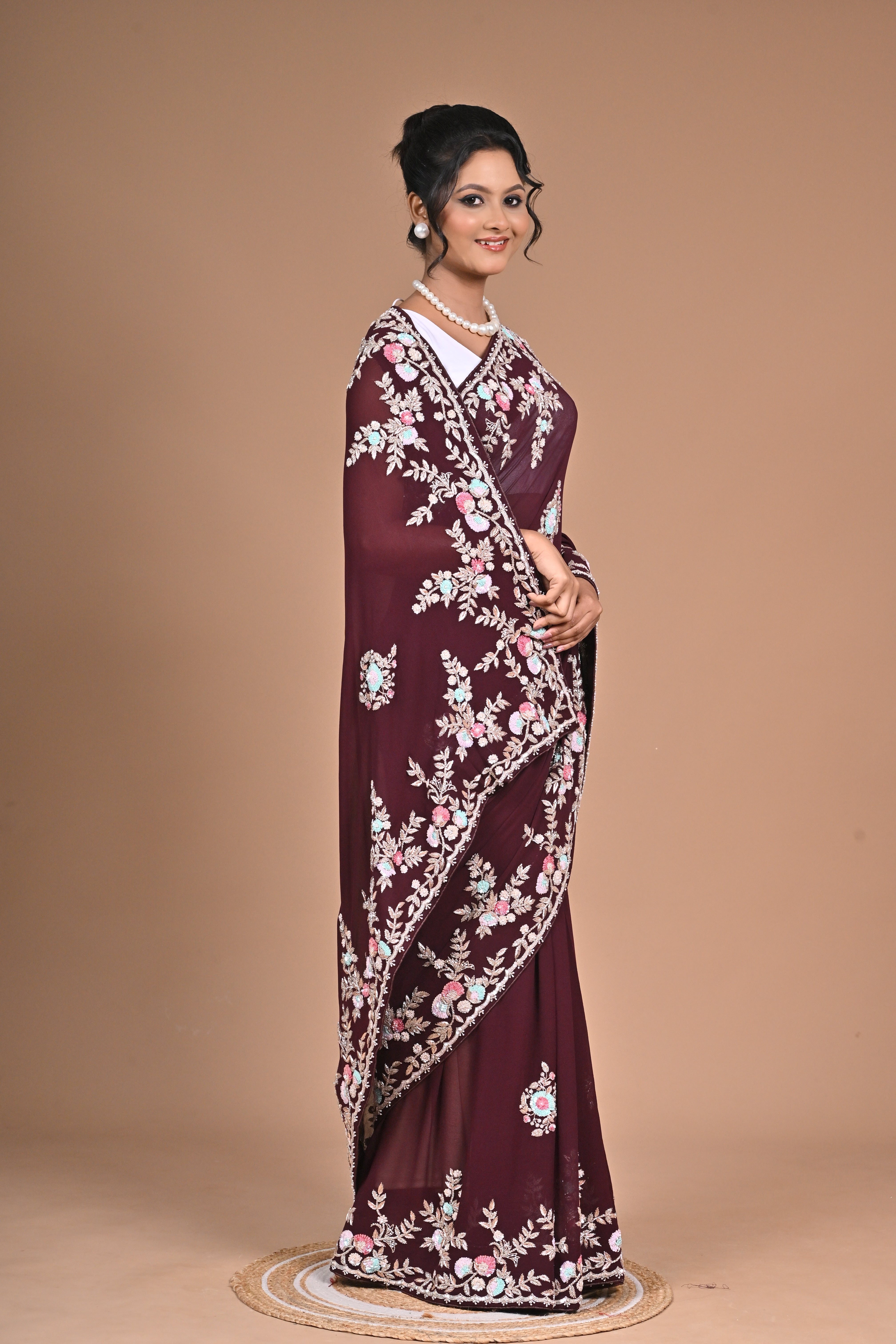Royal Charm – Georgette Saree with Exquisite Hand Embroidery & Heavy Blouse