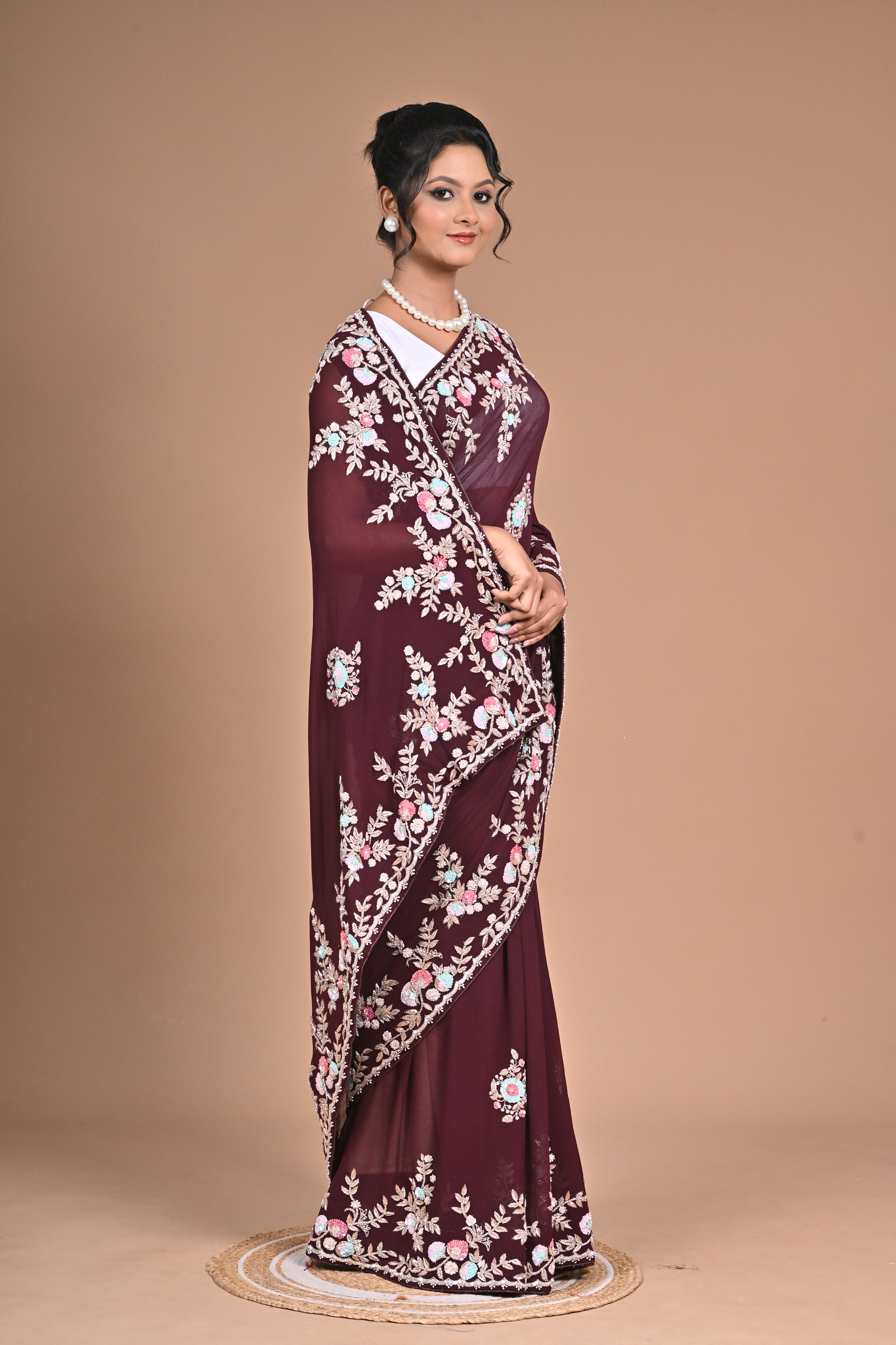 Royal Charm – Georgette Saree with Exquisite Hand Embroidery & Heavy Blouse