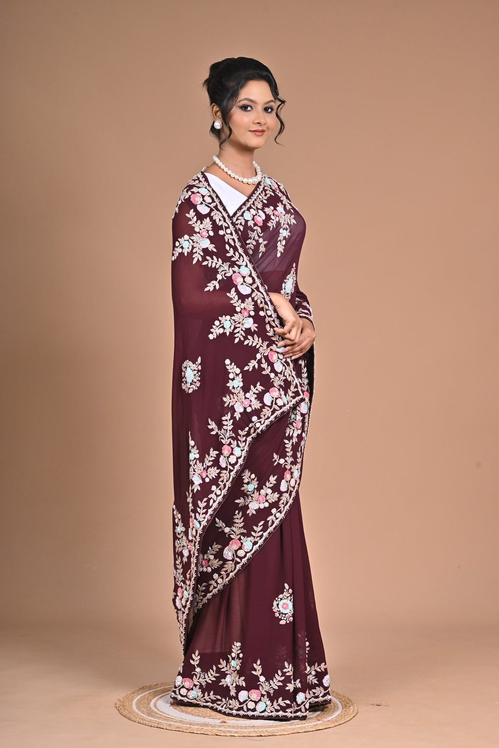 Royal Charm – Georgette Saree with Exquisite Hand Embroidery & Heavy Blouse