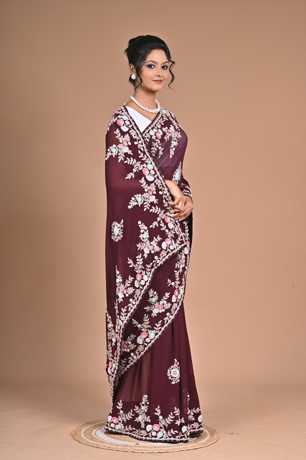Royal Charm – Georgette Saree with Exquisite Hand Embroidery & Heavy Blouse