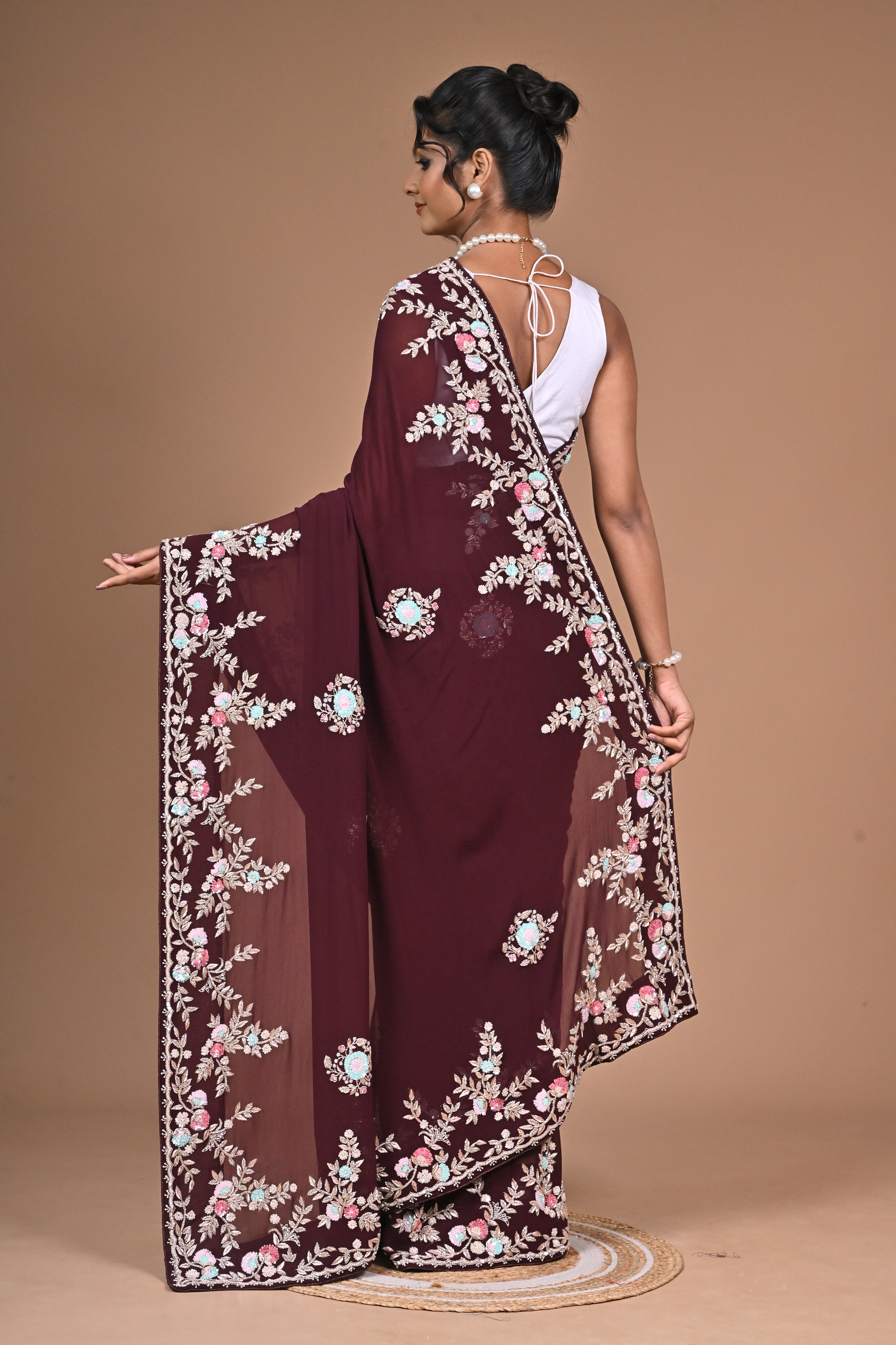 Royal Charm – Georgette Saree with Exquisite Hand Embroidery & Heavy Blouse