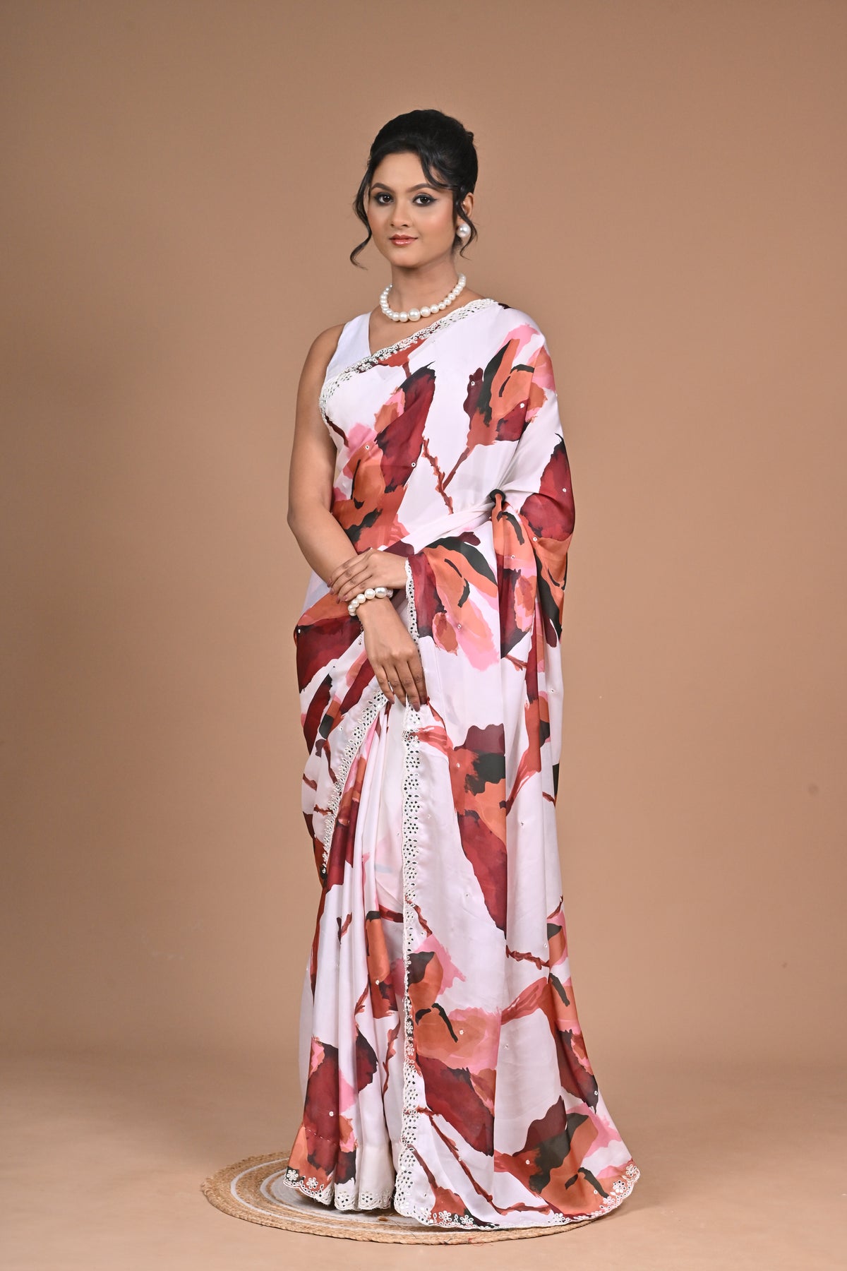 Blooming Radiance – Georgette Floral Print Saree with Mirror Work Border