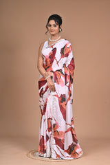Blooming Radiance – Georgette Floral Print Saree with Mirror Work Border