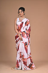 Blooming Radiance – Georgette Floral Print Saree with Mirror Work Border