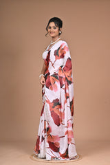 Blooming Radiance – Georgette Floral Print Saree with Mirror Work Border