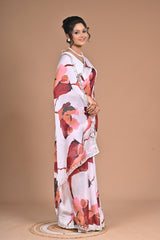 Blooming Radiance – Georgette Floral Print Saree with Mirror Work Border