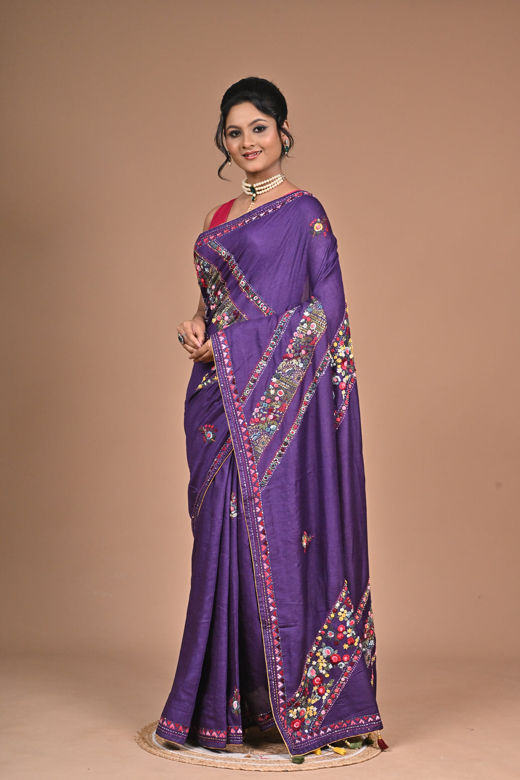 Tusser with Kantha and French Knot embroidery