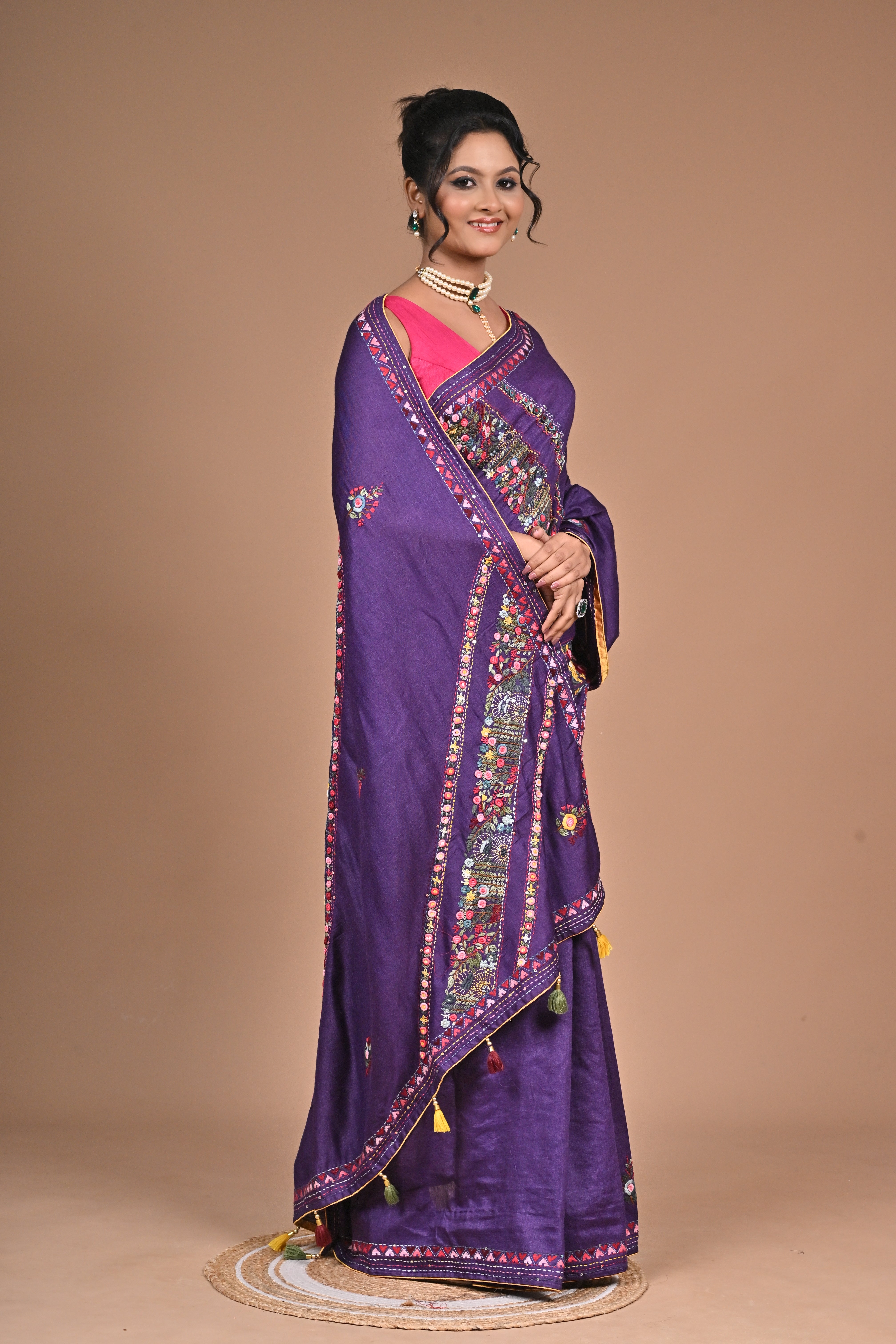 Tusser with Kantha and French Knot embroidery