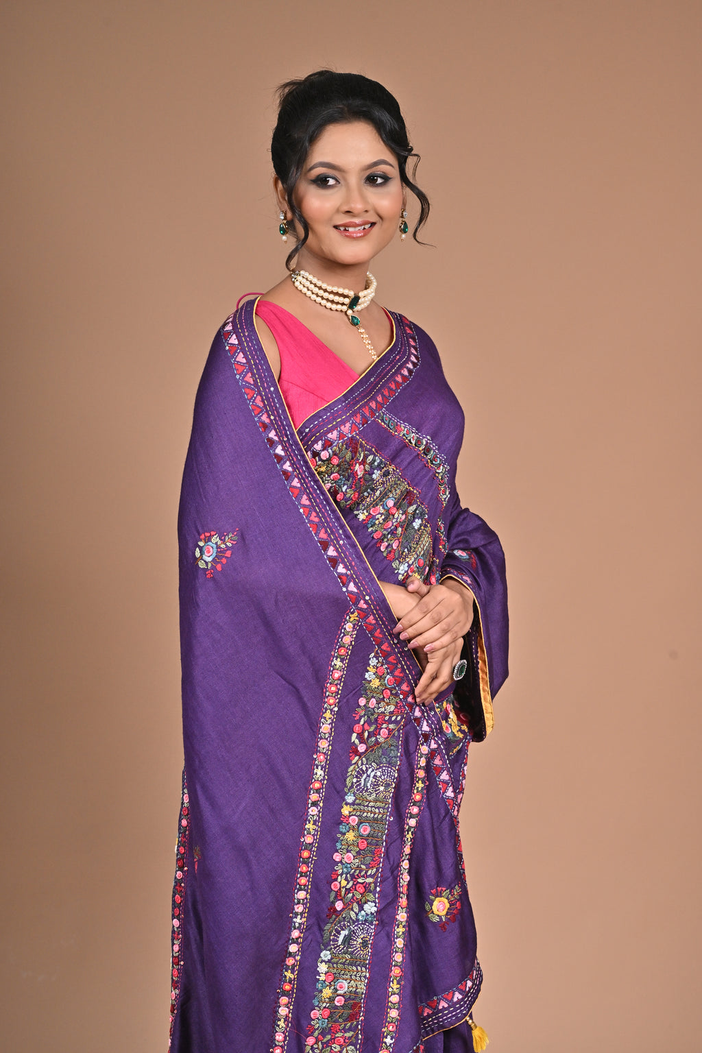 Tusser with Kantha and French Knot embroidery
