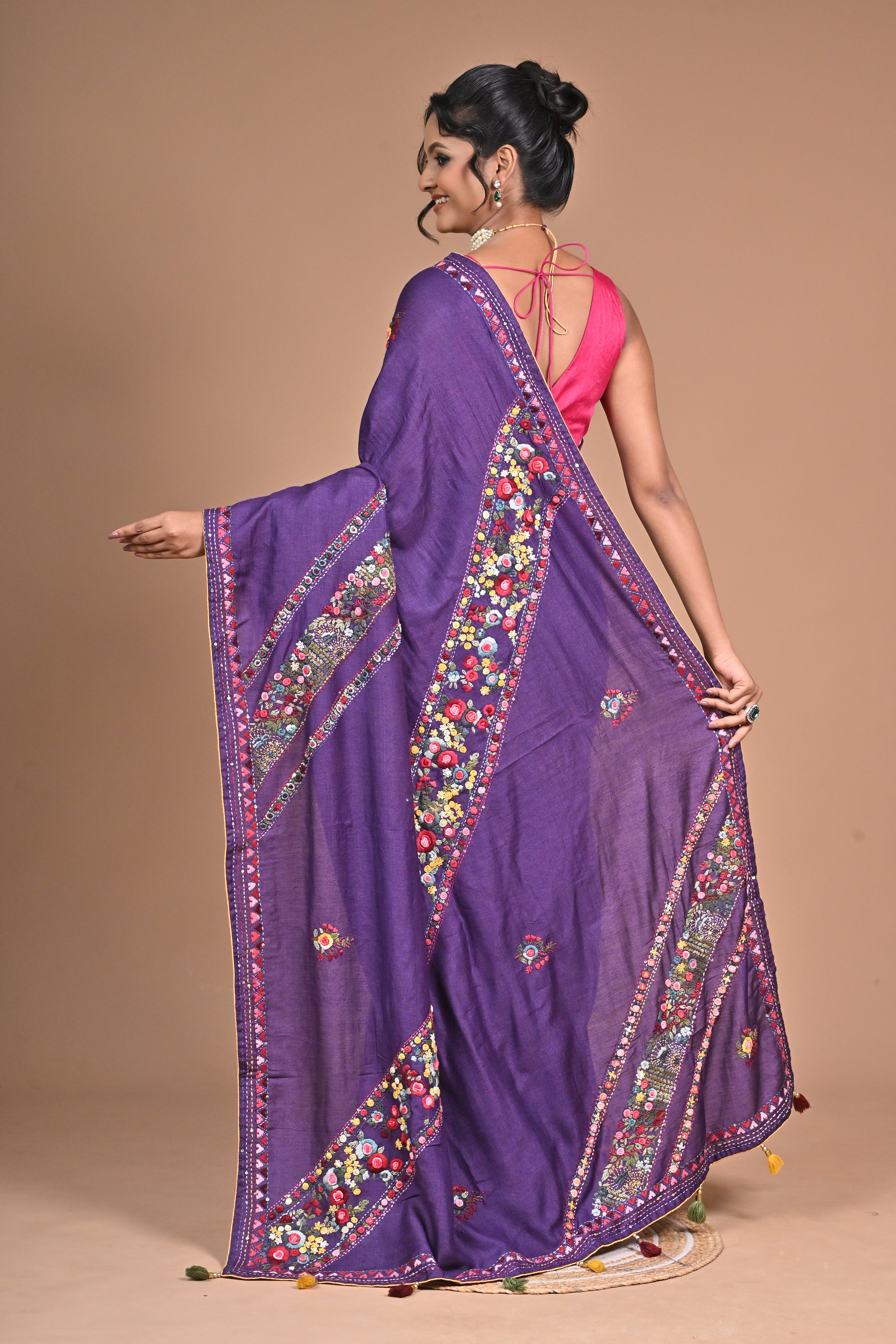 Tusser with Kantha and French Knot embroidery