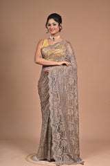 Whisper in Lace" – Taupe Chantily Lace Saree