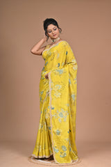Bloom Bold – Mustard Yellow Printed Saree with Embroidered Border
