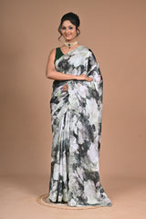 Elegant Printed Chinon Saree with Hand Embroidery & Designer Border